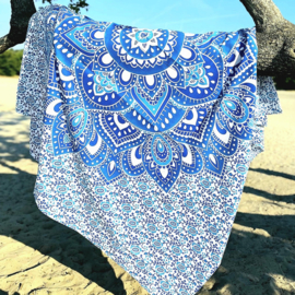 Mandala Lotus Bedsprei blauw wit ster