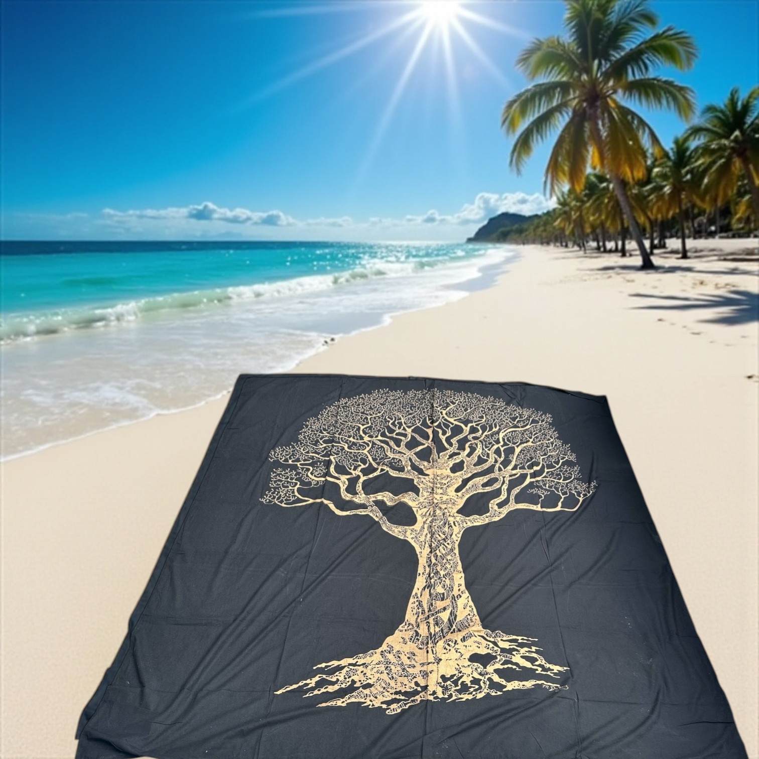 Strandlaken tree of life zwart goud