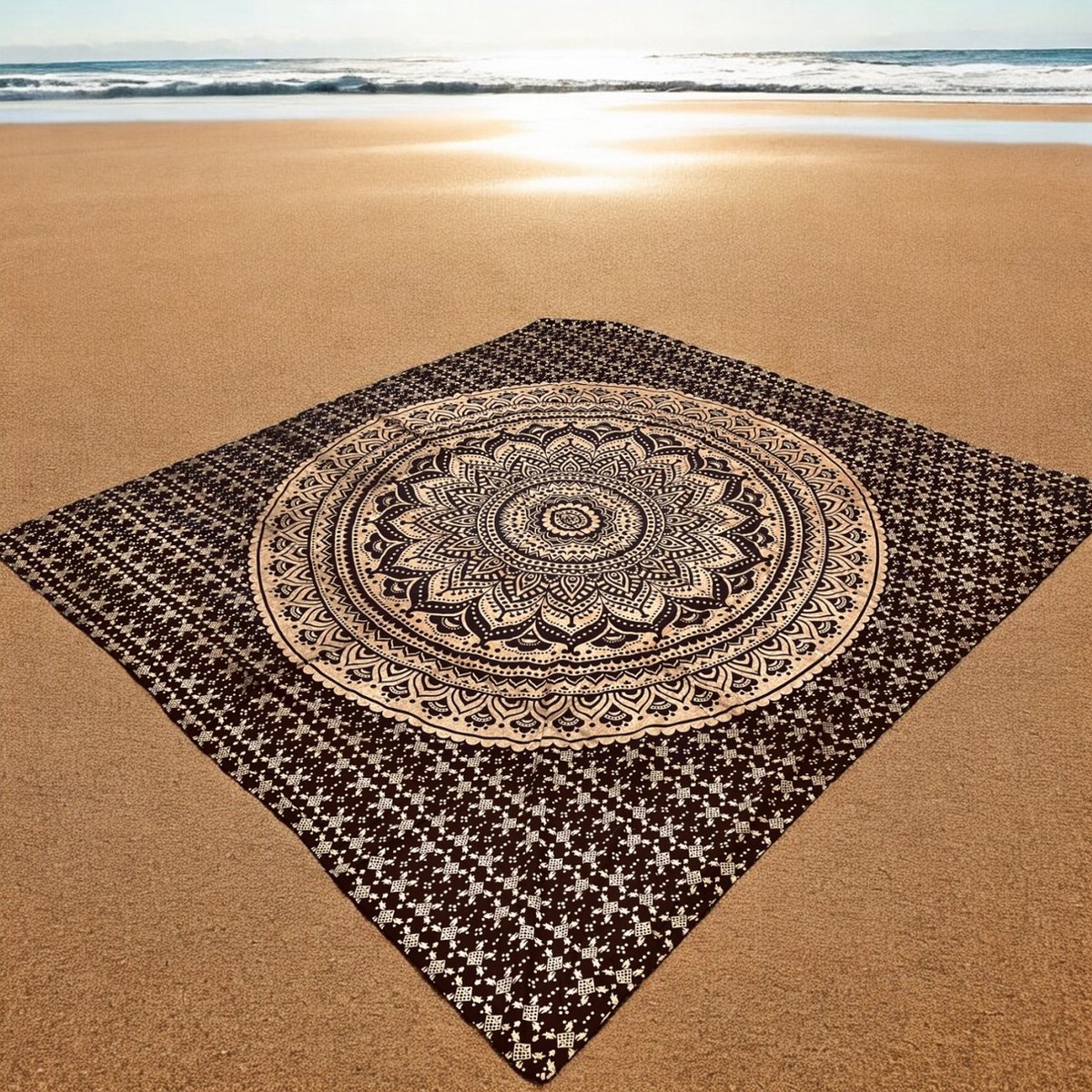 XL Strandlaken - Mandala - Zwart/goud