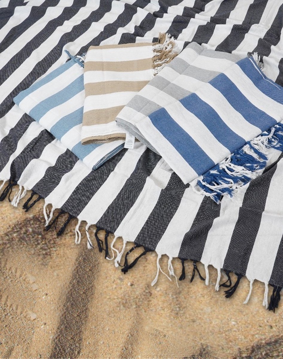 XL Strandlaken - blauw wit gestreept