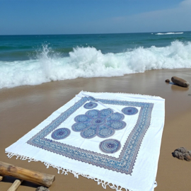 XXL strandlaken mandala blauw wit