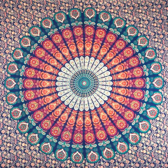 XL Strandlaken - Mandala - Blauw/rood/groen