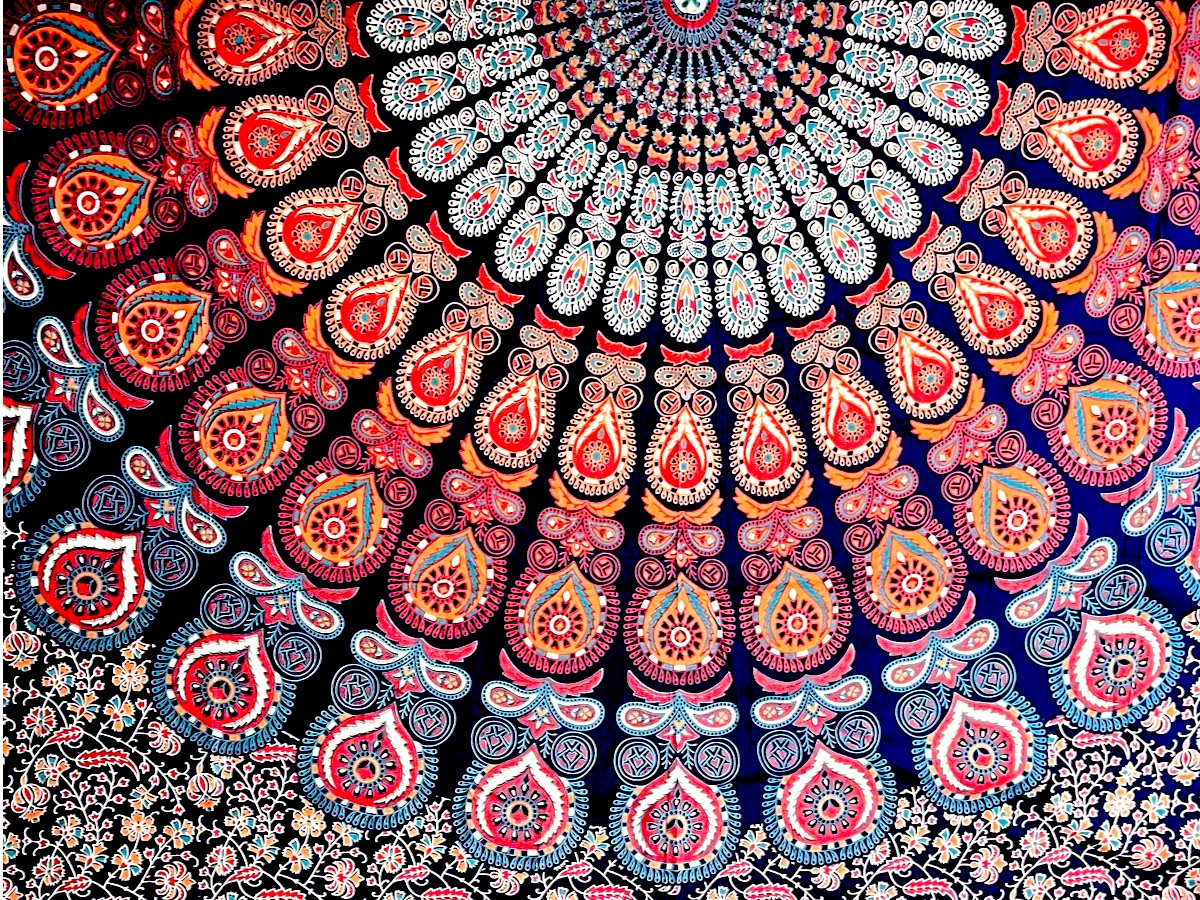 XL Strandlaken - Mandala - Blauw/rood/groen