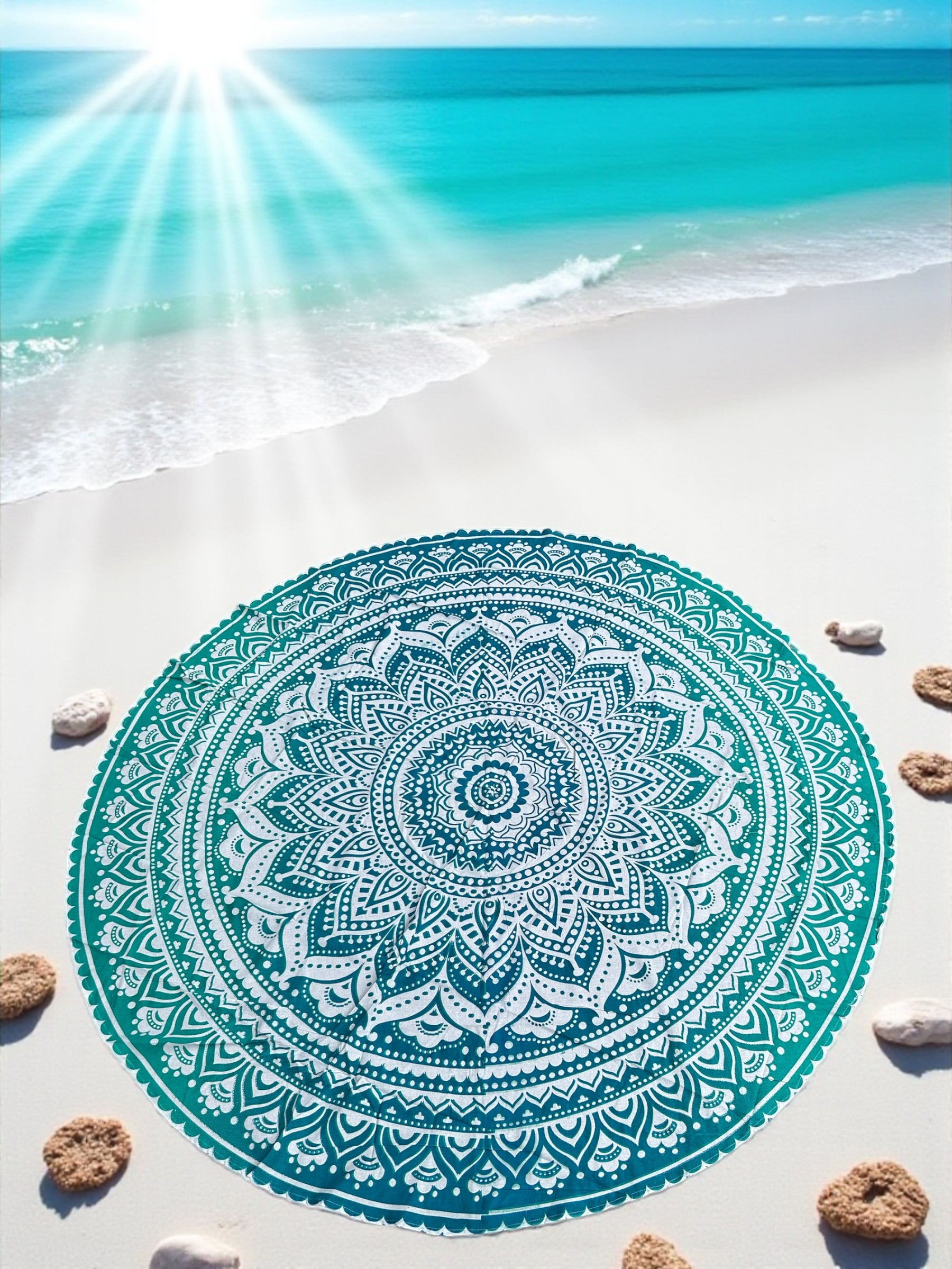 Rond strandlaken mandala groen 170 cm