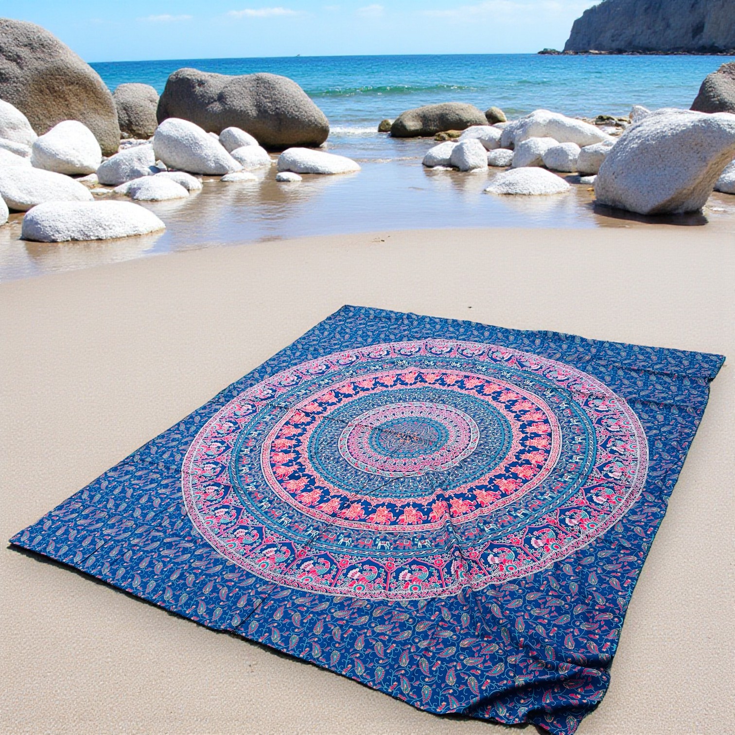 XL Strandlaken - Mandala - Blauw/Oranje