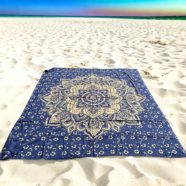 XL Strandlaken - Mandala - Blauw goud lotus