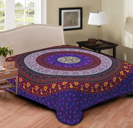 Mandala Bedsprei Paars geel blauw
