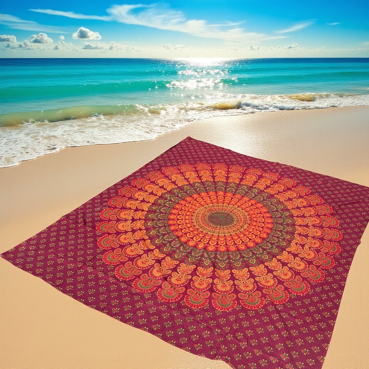 XL Strandlaken - Mandala - Rood/geel - 100% katoen