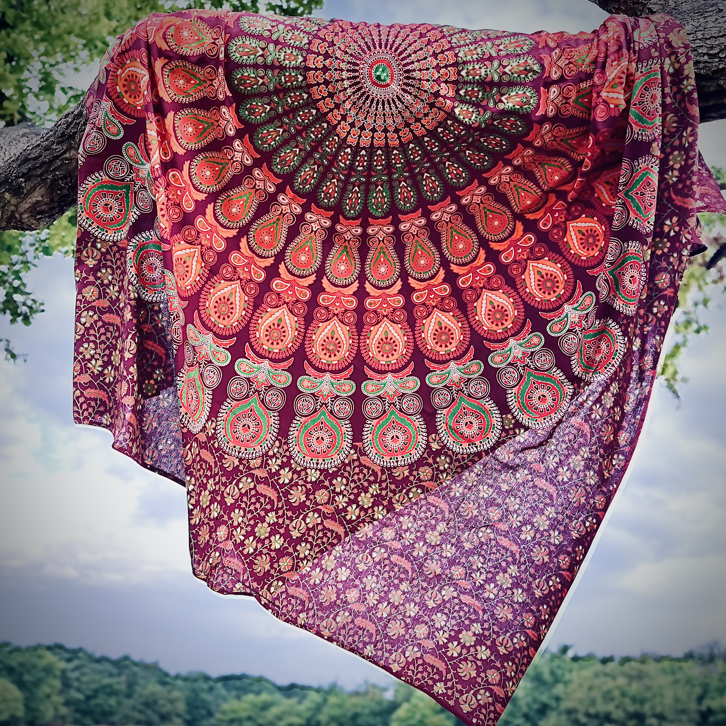 XL Strandlaken - Mandala - Groen/rood