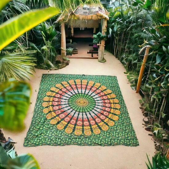 XL Strandlaken - Mandala - Groen/oranje