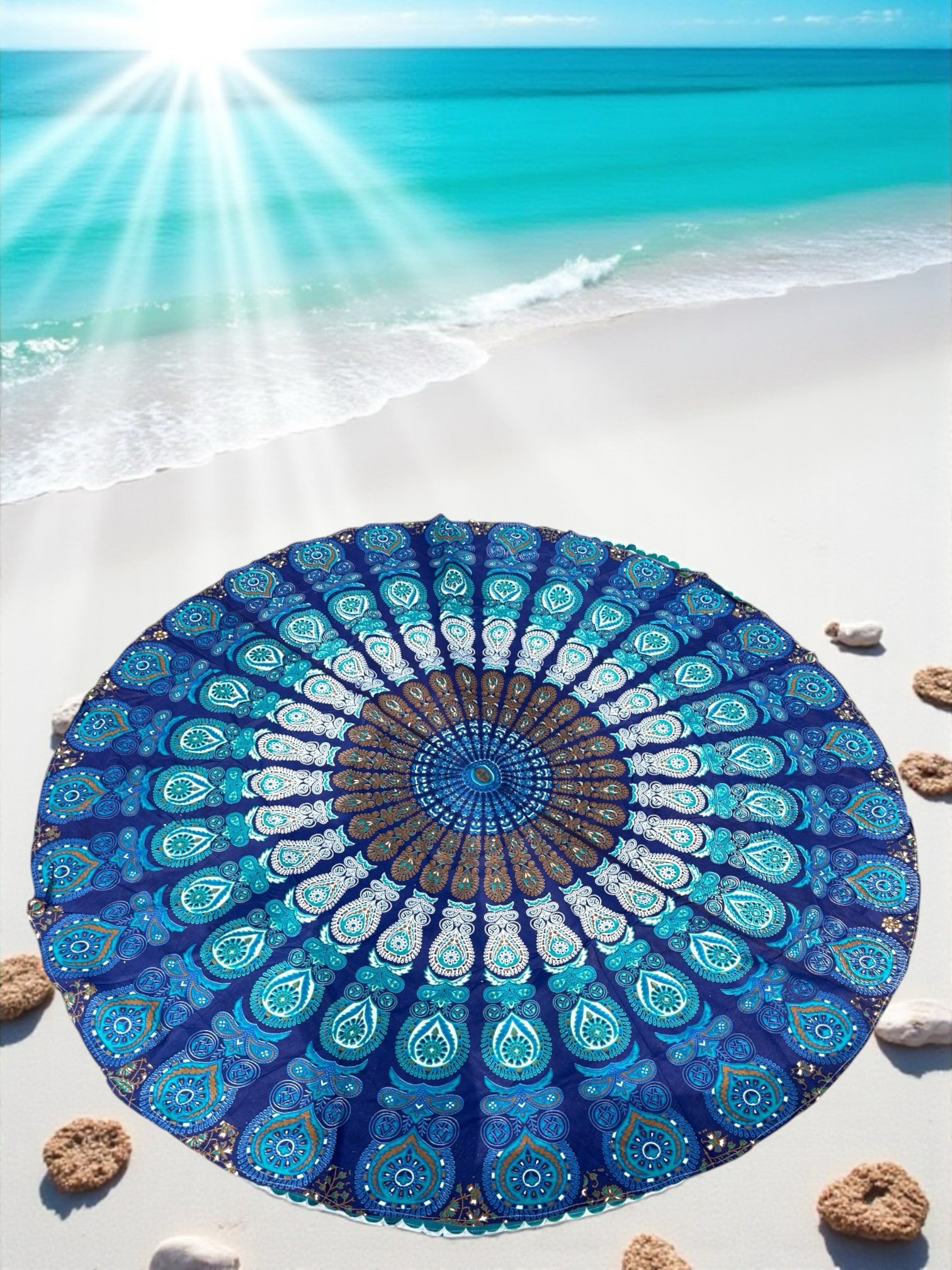 Rond strandlaken blauw 180 cm roundie