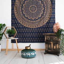 Bedsprei blauw/goud mandala