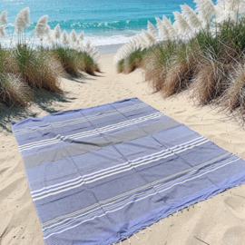 Super XL strandlaken blauw grijs wit gestreept