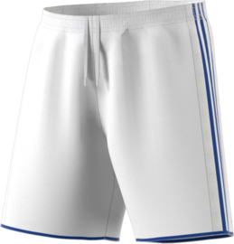 Witte Adidas korte sportbroek met blauwe strepen