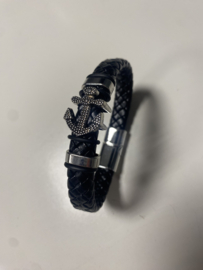 Heren Armband Zwart Gevlochten Anker