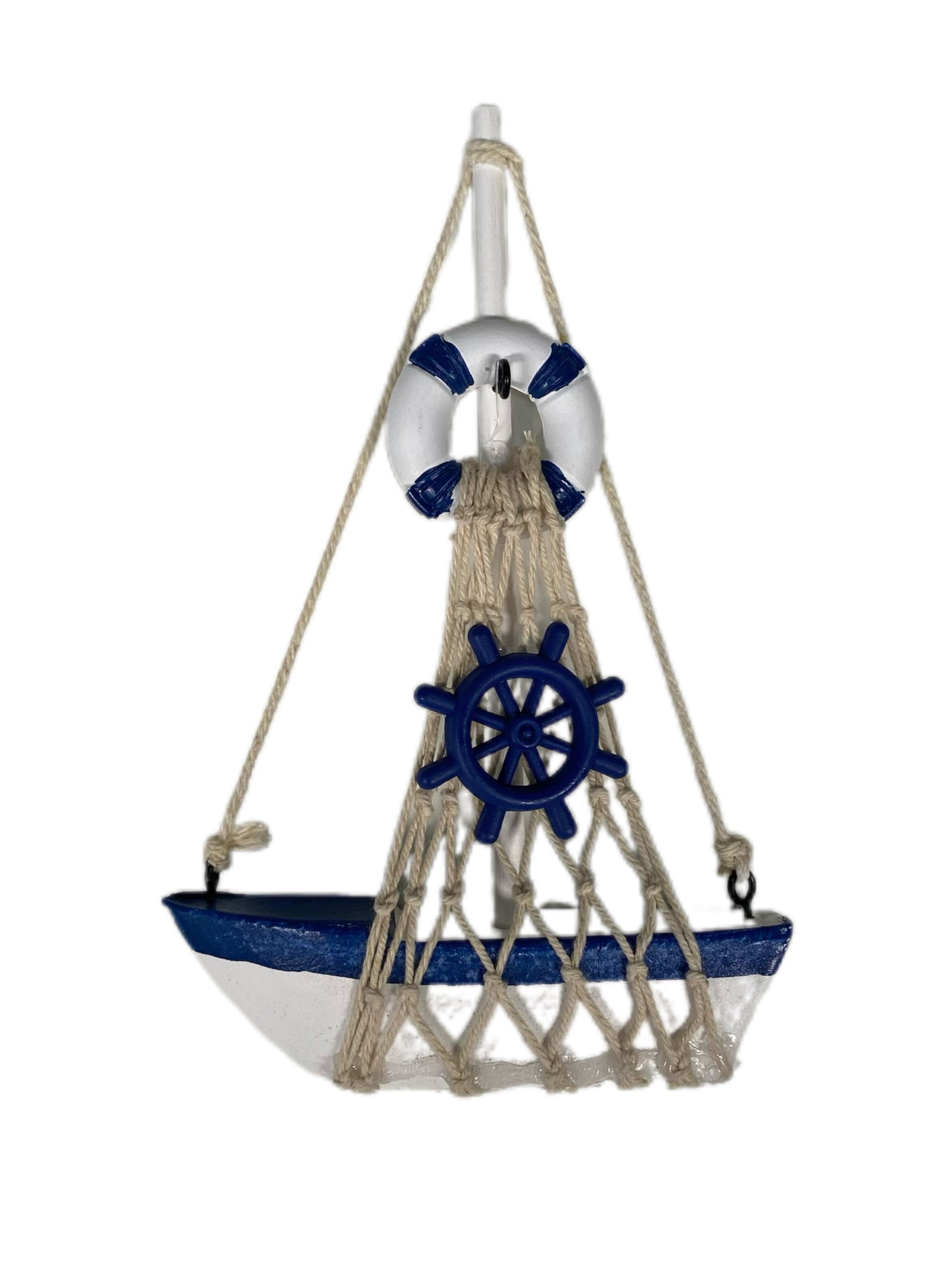 Decoratie Zeilboot Blauw/Wit  met Net