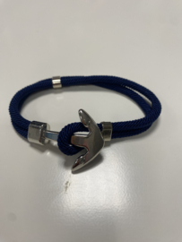 Armband Touw Donkerblauw met Zilver Anker