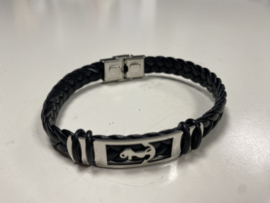 Heren Armband gevlochten Zwart Anker