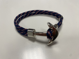 Armband Blauw/Rood Band met Zilver Anker
