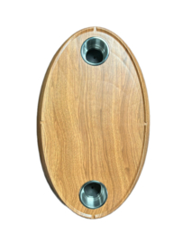 Kunststof Ovale Tafel met Teak Look Incl RVS Bekerhouders