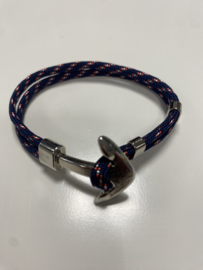 Armband Blauw/Rood Band met Zilver Anker
