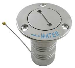 Allpa RVS Dekvuldop "Water" Slangaansluiting Ø38mm, flens Ø76mm, 0° model