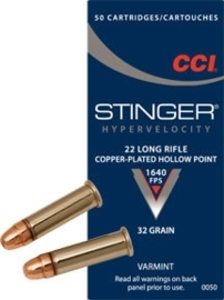 Kogelpatroon CCI Stinger .22 LR Copper Plated RN 40 Grain