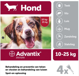 Advantix Spot On 250 2.5 ml - Anti vlooien en tekenmiddel - 4 pipet 10-25kg