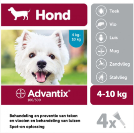 Advantix Spot On 100 1.0 ml - Anti vlooien en tekenmiddel - 4 pipet 4-10kg