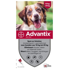 Advantix Spot On 250 2.5 ml - Anti vlooien en tekenmiddel - 4 pipet 10-25kg