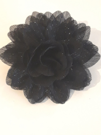 Chiffon bloem zwart glitter