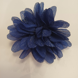 Haar bloem 7cm glitter royal blauw