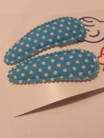 Haarspeldje 5 cm licht blauw polkadot