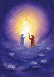 Oliepastelkaart 'Jozef & Maria in het licht van de ster'