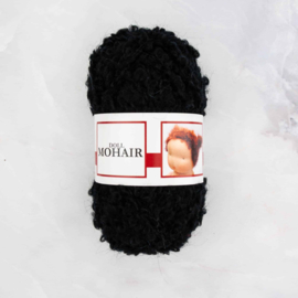 Poppenhaar Mohair Bouclé zwart (per 5 meter)