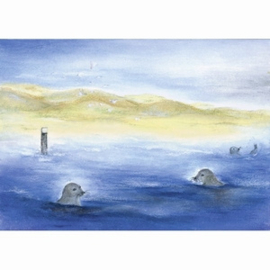 Oliepastelkaart 'de zeehonden'