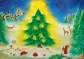 Oliepastelkaart 'kerstfeest in het bos'
