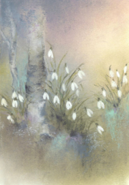 Oliepastelkaart 'sneeuwklokjes onder berkenboom'