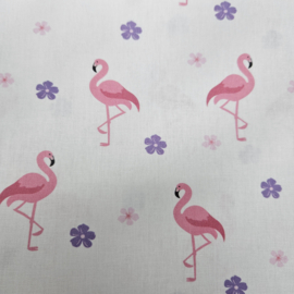 Poplin katoen  met flamingo  motief   Art 21971-050
