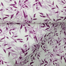 Poplin katoen  met lilla  blaadjes motief   Art 23754-051