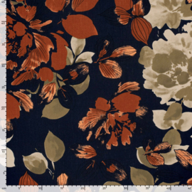 Borken crêpe   donkerblauw met mooi   gewerkt motief   Art  24096-008