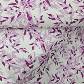 Poplin katoen  met lilla  blaadjes motief   Art 23754-051