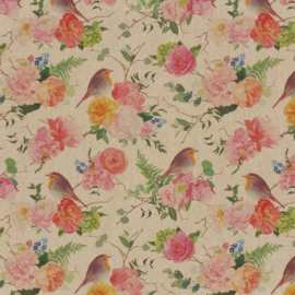 Nieuw !! Linnen Look   vogels roze    ART 01955/012