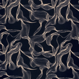 Borken crêpe   donkerblauw met mooi   gewerkt motief   Art  24076-008
