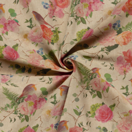 Nieuw !! Linnen Look   vogels roze    ART 01955/012