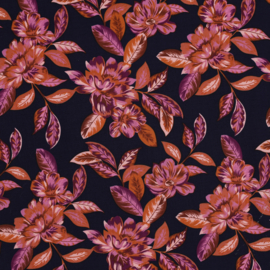 Viscose met  donkerblauw   gewerkt motief   Art  VH 06114-001
