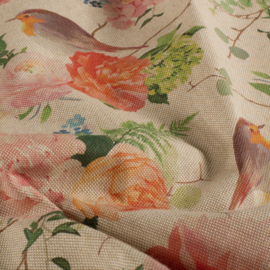 Nieuw !! Linnen Look   vogels roze    ART 01955/012