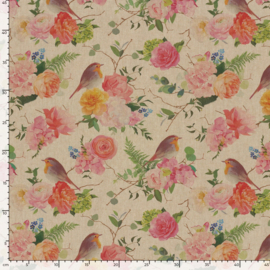 Nieuw !! Linnen Look   vogels roze    ART 01955/012