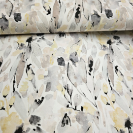 Stretch katoen soepel vallend    zachtgeel gewerkt motief  Art MC2540