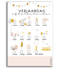 Aftelkalender verjaardag / Poster verjaardag | Roze